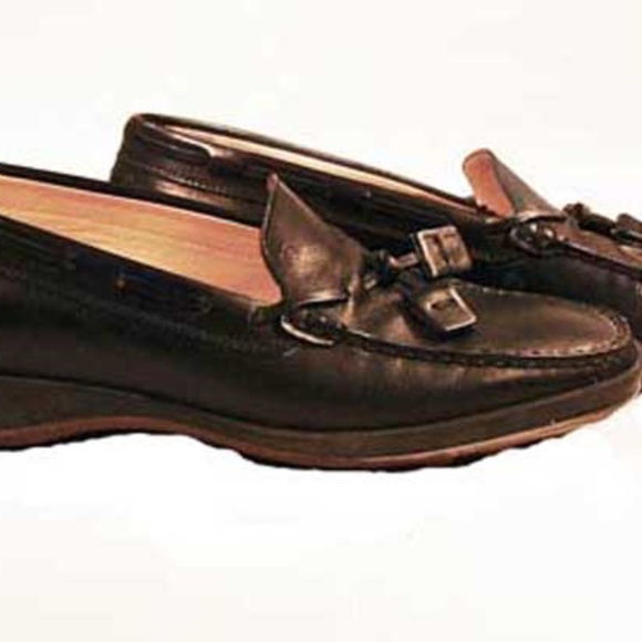 TODS TASSEL LOAFERS, BLACK CALF LEATHER, Sz 8B, HEEL 1 inch, MADE ITALY, KNOBBY - Picture 7 of 8